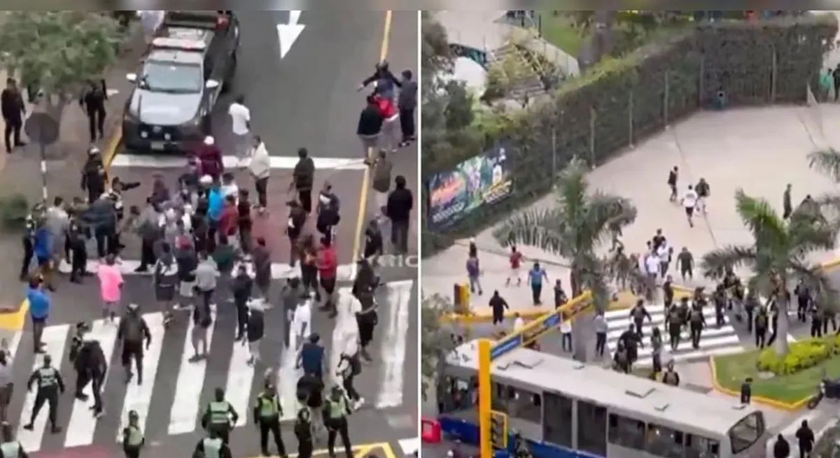 Policías y transportistas se enfrentan por carril exclusivo del Corredor Azul en la Av. Arequipa