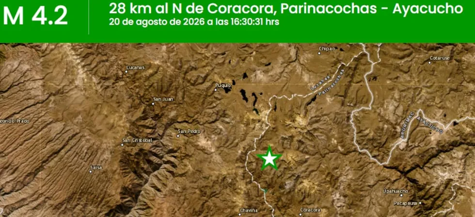 Nuevo sismo en Ayacucho: réplica de 4.2 sacudió al norte de Coracora, en Parinacochas