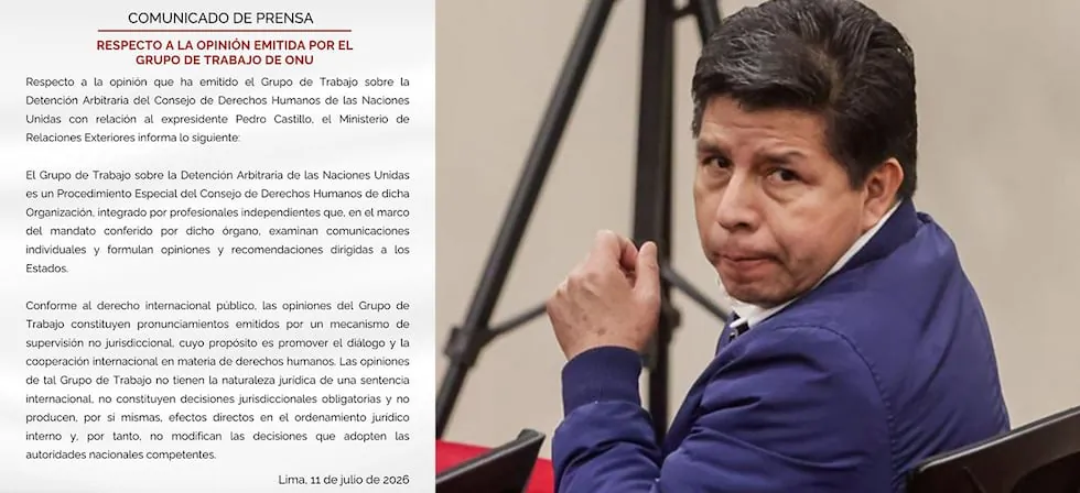 Cancillería sobre opinión de grupo de la ONU respecto a Pedro Castillo: “No constituye una decisión jurisdiccional obligatoria”